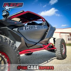 can am maverick R with Red tree kickers and roll cage
