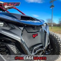can am maverick r with red aftermarket front grill